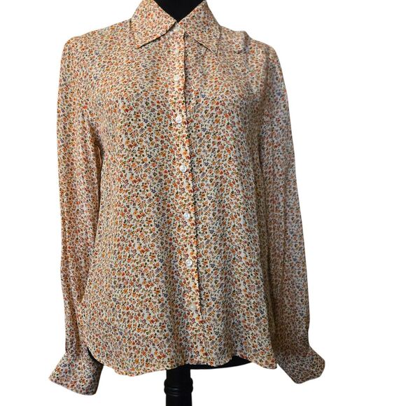 Trovata Birds Of Paradis M Silk /Viscose Ruffle Tunic Top Preppy Career Country - Picture 1 of 9